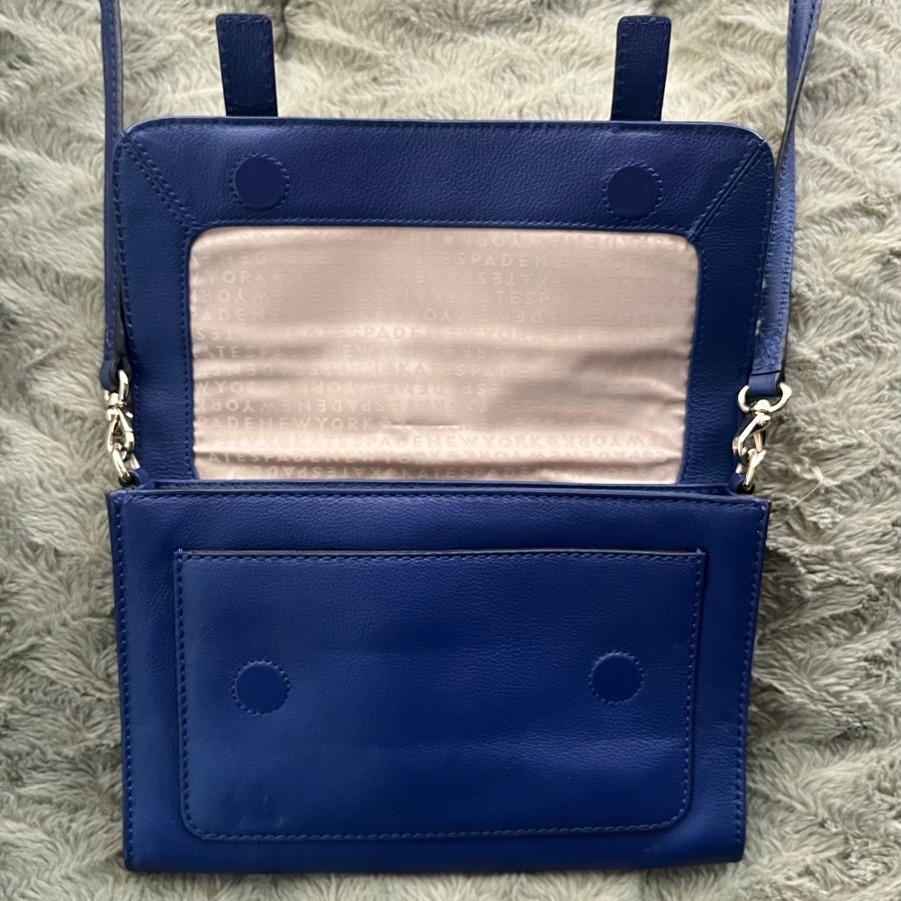 Kate Spade Bright Navy Blue Leather Magnetic Buckle Flap Crossbody Bag  NWOT - Picture 6 of 11
